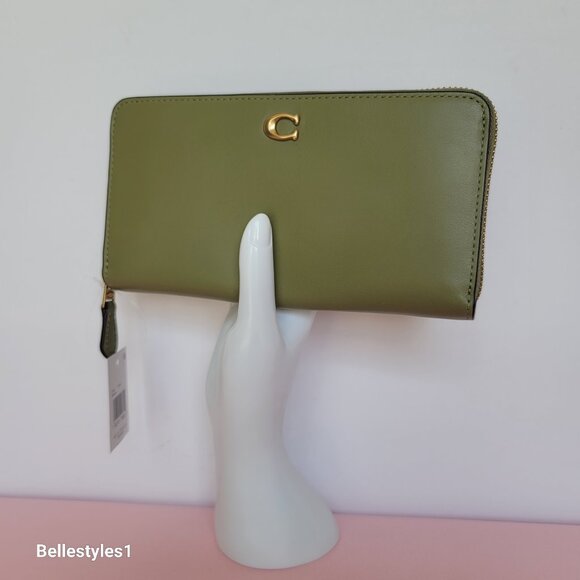 COACH Smooth Leather Zip-Around Accordion Wallet with Back-Slip Pocket- Moss - Picture 5 of 16